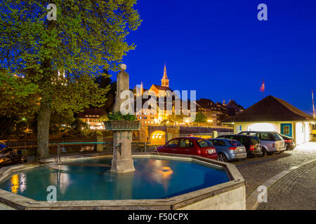 Schweizer Laufenburg mit deutschen Laufenburg im Hintergrund, Kanton Aargau, Schweiz Stockfoto