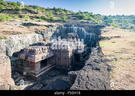 Detail der Höhle 30, der chhota Kailash Höhle, in der zum UNESCO-Weltkulturerbe ellora. Alle die Tempel von Soli geschnitzt werden Stockfoto