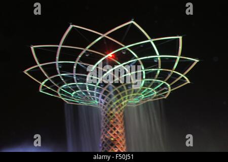 Mailand, Lombardei, Italien - 19. Oktober 2015: Der Baum des Lebens Baum des Lebens im italienischen Wasserspiel nachts zeigen. Stockfoto