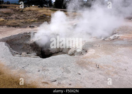 Dampf entweichen von Paint Pots Springbrunnen - Making Schlamm - Yellowstone-Nationalpark Stockfoto