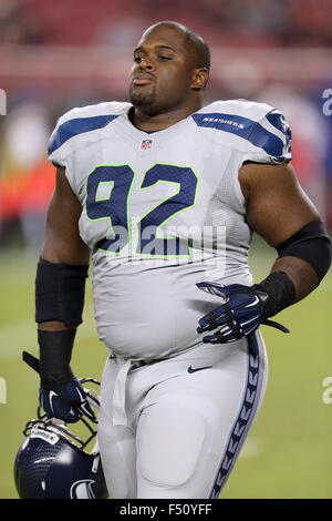 Santa Clara, CA. 22. Oktober 2015. Seattle defensiv angehen Brandon Mebane während der Aktion in einem NFL-Spiel gegen die San Francisco 49ers im Levi's-Stadion in Santa Clara, Kalifornien. Die Seahawks gewannen 20-3. Daniel Gluskoter/CSM/Alamy Live-Nachrichten Stockfoto