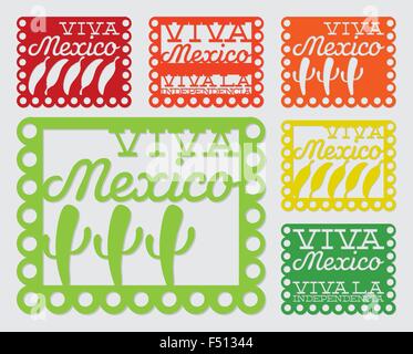 Mexikanische "Papel Picado" (Papier Fahne Dekoration) legen Sie im Vektorformat. Stock Vektor