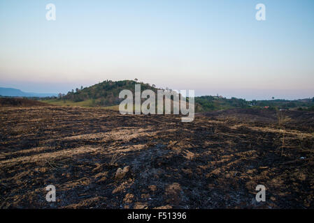 Der Berg war Feuer und Flamme für Landwirtschaft. Brennenden Berg Landnutzung. Stockfoto