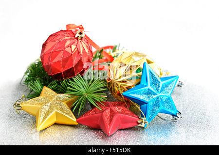 Weihnachts-Dekoration auf Glitzer Hintergrund Stockfoto