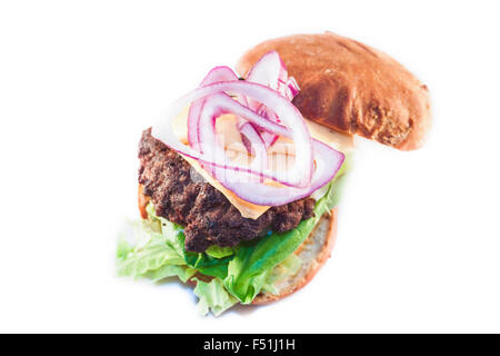 Eine leckere hausgemachte Hamburger, isoliert auf weißem Hintergrund Stockfoto