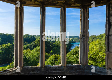 Blick über den Fluss Tees von der Burg in der Stadt von Barnard Castle, County Durham, England, UK Stockfoto