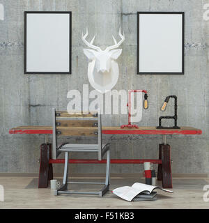 Loft-Stil moderne Interieur Hintergrund, 3D render Stockfoto