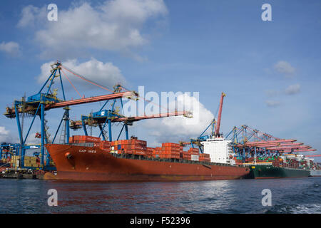 Container-Frachter wurde geladen/entladen am Hafen Santos, São Paulo, Brasilien Stockfoto