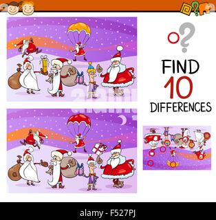 Cartoon-Illustration der Unterschiede Lernspiel für Kinder im Vorschulalter mit Nikoläuse Stock Vektor