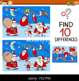 Cartoon-Illustration Unterschiede Kindergarten Aufgabe für Kinder mit Weihnachtsbuchstaben Stock Vektor