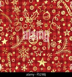 Cgristmas nahtlose Schachbrettmuster mit goldene Dekoration. Vektor-illustration Stock Vektor