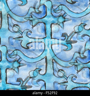 nahtlose blaue Ornament Aquarell Hintergrund für Ihre Webseite-Hintergrundbilder Stockfoto
