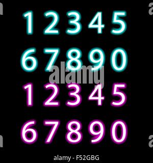 Neon Zahlensatz, isolierten Vector-Objekt Stock Vektor