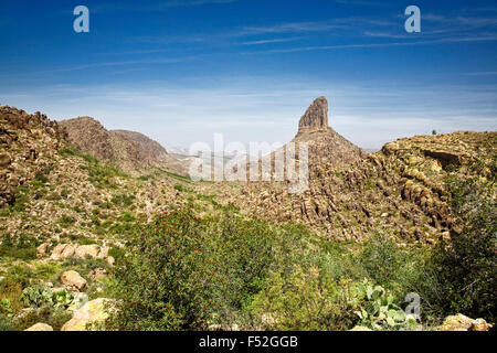 Weber-Nadel in den Superstition Mountains in der Sonora-Wüste von Arizona Stockfoto