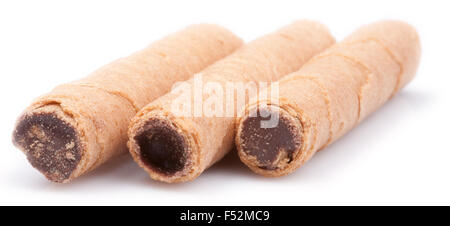 Chocolate Sticks Close Up auf weißen reflektierenden Hintergrund Stockfoto