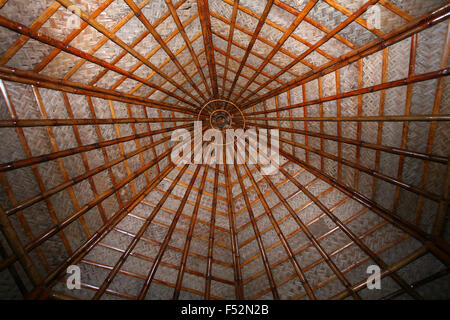 Dach aus Palmblättern und Holz Stockfoto