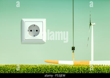 3D, CGI, [M], Symbol, Windenergie, Steckdose, Strom, Energie, Stockfoto