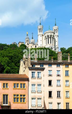 Basilika Notre-Dame de Fourvière, Lyon; Rhone, Frankreich, UNESCO-Weltkulturerbe Stockfoto