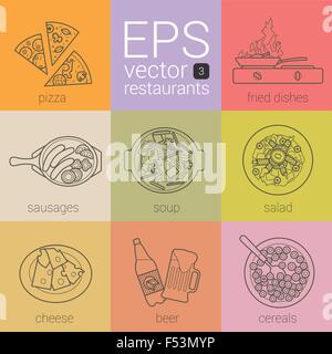 einzigartiges Restaurant Satz dünne Konturlinie Vektor-Icons. Piktogramme-Thema: Gastronomie, Ernährung. Kit-verschiedene Menü-Kategorien in Stock Vektor