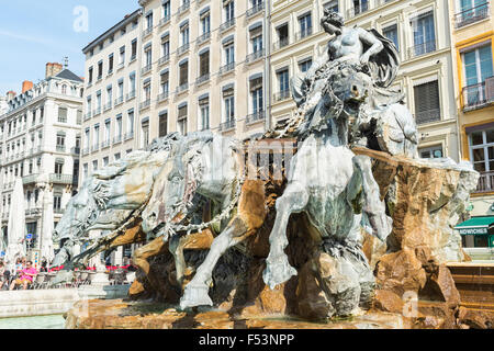 Bartholdi Brunnen, Place des Terreaux, Lyon, Rhone, Frankreich Stockfoto