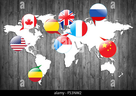 Flaggen verschiedener Länder auf die weiße Karte. Stockfoto