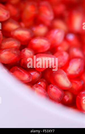 Nahaufnahme von Granatapfel Samen in eine Schüssel geben. Stockfoto