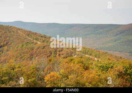 Talimena scenic Byway mit Straßenlauf auf dem Kamm des Berges mit Herbstfarben Stockfoto