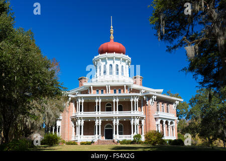 Longwood aus dem 19. Jahrhundert Vorkriegs Plantage Herrenhaus mit byzantinischen Kuppeldach, Phaseneiche mit Moos, Natchez, Mississippi, Vereinigte Staaten Stockfoto