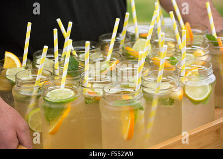 Limonade in Mason Gläser mit Trinkhalme Stockfoto