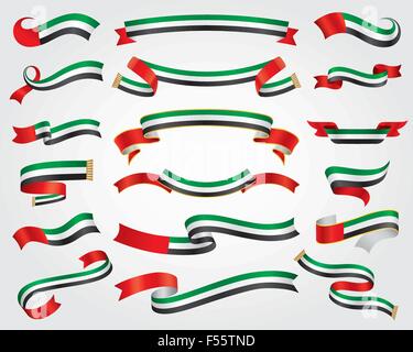 Vereinigte Arabische Emirate Flaggenset Ribbon, Gestaltungselement, Vektor-illustration Stock Vektor