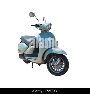 Vintage Retro-Scooter blassen Türkis isoliert auf weiss. Stockfoto