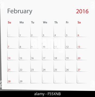 Kalender Februar 2016 Stock Vektor