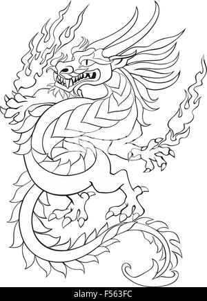 Tanzen tribal Drache mit Flamme in Händen Tätowierung Vektor-illustration Stock Vektor