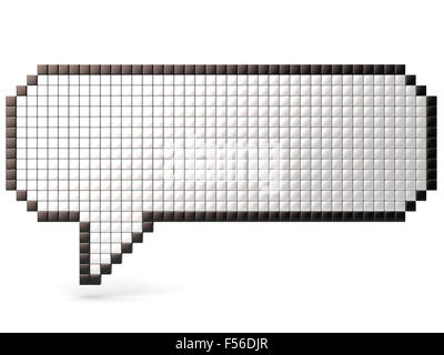 Pixel Sprechblase glänzende Würfel gemacht. 3D-Render Abbildung isoliert auf weißem Hintergrund Stockfoto