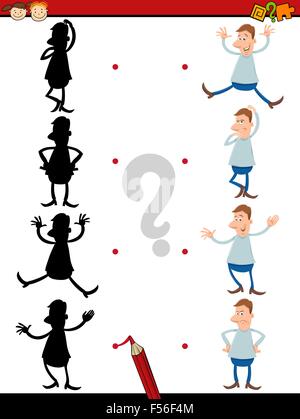 Cartoon Illustration der pädagogischen Schatten Aufgabe für Kinder mit lustigen Mann Zeichen Stock Vektor
