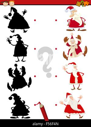 Cartoon Illustration der pädagogischen Schatten Aufgabe für Kinder mit lustigen Weihnachtsmann-Zeichen Stock Vektor