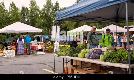 Anchorage Bauernmarkt, Kunden einkaufen. Stockfoto