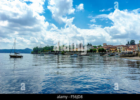 Blick auf den Hafen von Ascona, Tocino am Lago Maggiore. Stockfoto