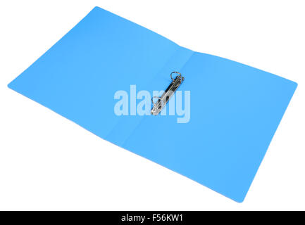 Blaue Kunststoff-Ordner auf weißem Hintergrund Stockfoto