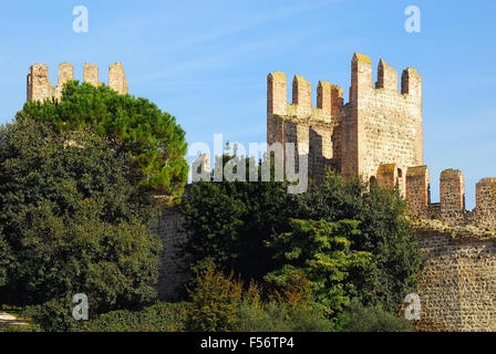 Este ist eine Stadt und Comune von Provinz von Padua, in der Region Venetien, Norditalien. Die Wände des Schlosses Carrarese, baute es um 1339 auf den Trümmern des Schlosses Este.  Die Wände bilden ein Polygon umgeben von Türmen in regelmäßigen Abständen. Heute ist das Innere des Schlosses als Garten genutzt. Stockfoto