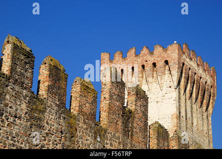 Este ist eine Stadt und Comune von Provinz von Padua, in der Region Venetien, Norditalien. Die Wände des Schlosses Carrarese, baute es um 1339 auf den Trümmern des Schlosses Este.  Die Wände bilden ein Polygon umgeben von Türmen in regelmäßigen Abständen. Heute ist das Innere des Schlosses als Garten genutzt. Stockfoto