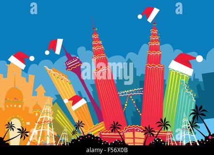 Kuala Lumpur abstrakte Skyline Stadt Wolkenkratzer Silhouette Weihnachten Neujahr Stock Vektor