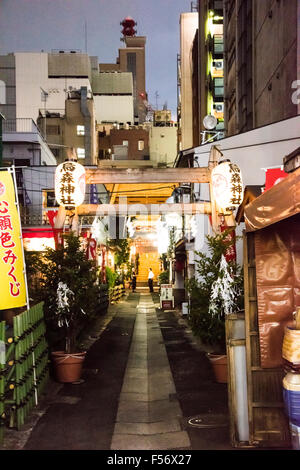 Gasse um Karasumori Jinja, nahe Shimbashi Station, Minato-Ku, Tokio, Japan Stockfoto