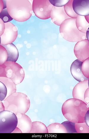 Geburtstag Kartenvorlage ohne Text, umrahmt von Luftballons auf hellblauem Hintergrund - Vektor Eps 10 Stock Vektor