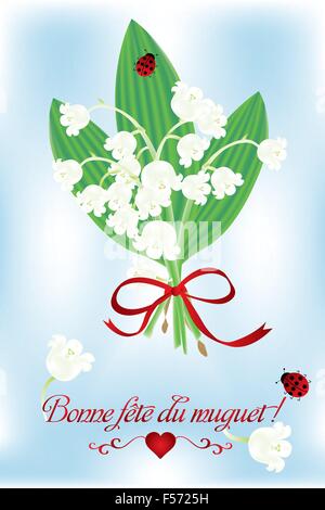 Am 1. Mai in Frankreich - eine Geste der Freundschaft und in der Feier des Frühlings (la F Te du Muguet)-Retro-Stil Karte Witz Stock Vektor
