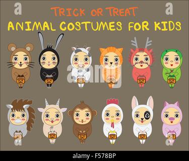 Kinder Halloween Trick oder Behandlung von Halloween-Kostüm Stock Vektor