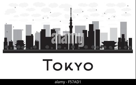 Tokyo City Skyline schwarz-weiß Silhouette. Vektor-Illustration. Einfache flache Konzept für Tourismus Präsentation, Banner, placar Stock Vektor