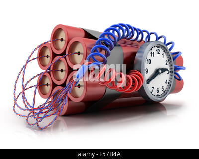 TNT und Clock auf weißem Hintergrund (durchgeführt in 3d) Stockfoto