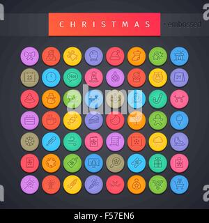Weihnachten Runde geprägte Icons Set Stock Vektor