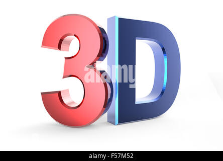 3D Logo auf weißem Hintergrund mit Spiegelungseffekt isoliert Stockfoto